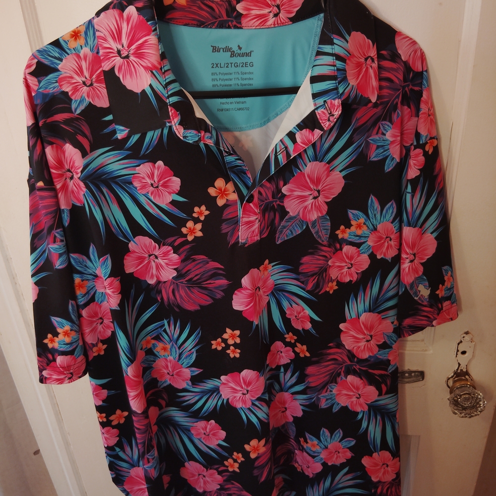 Birdie Bound Men's Short Sleeve Floral Golf Polo Size 2XL